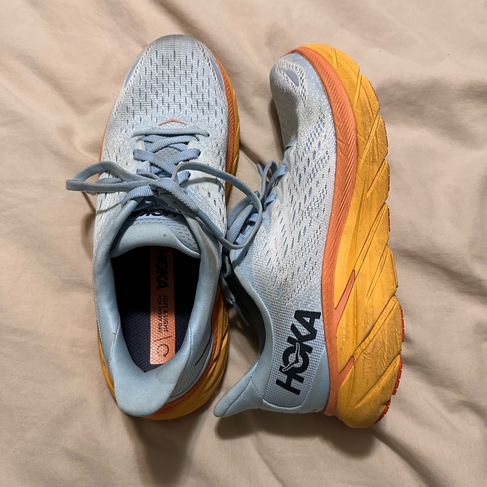 Hoka running shoes - Clifton - women’s size 6.5 - light blue and orange
